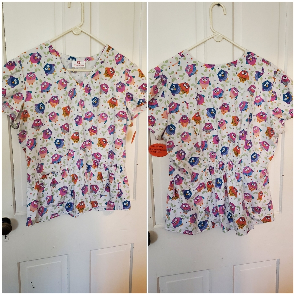 Owl theme scrub top